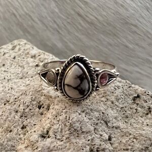 ❤️ Wild Horse Jasper Magnesite Navajo Style Southwestern 925 Ring Sz 6.75